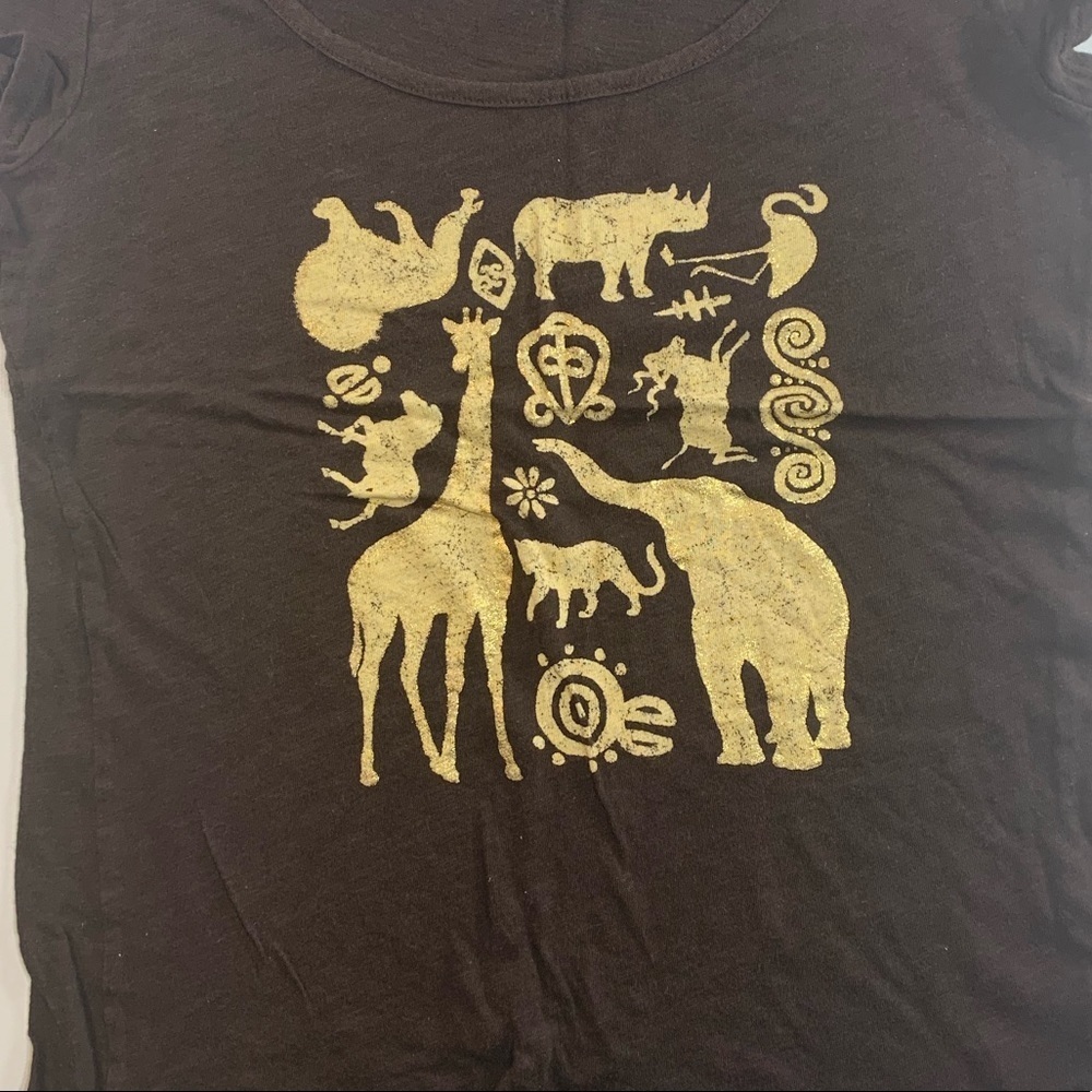 Old Navy | Brown Tee Gold Animal Print Medium Top - Picture 3 of 6
